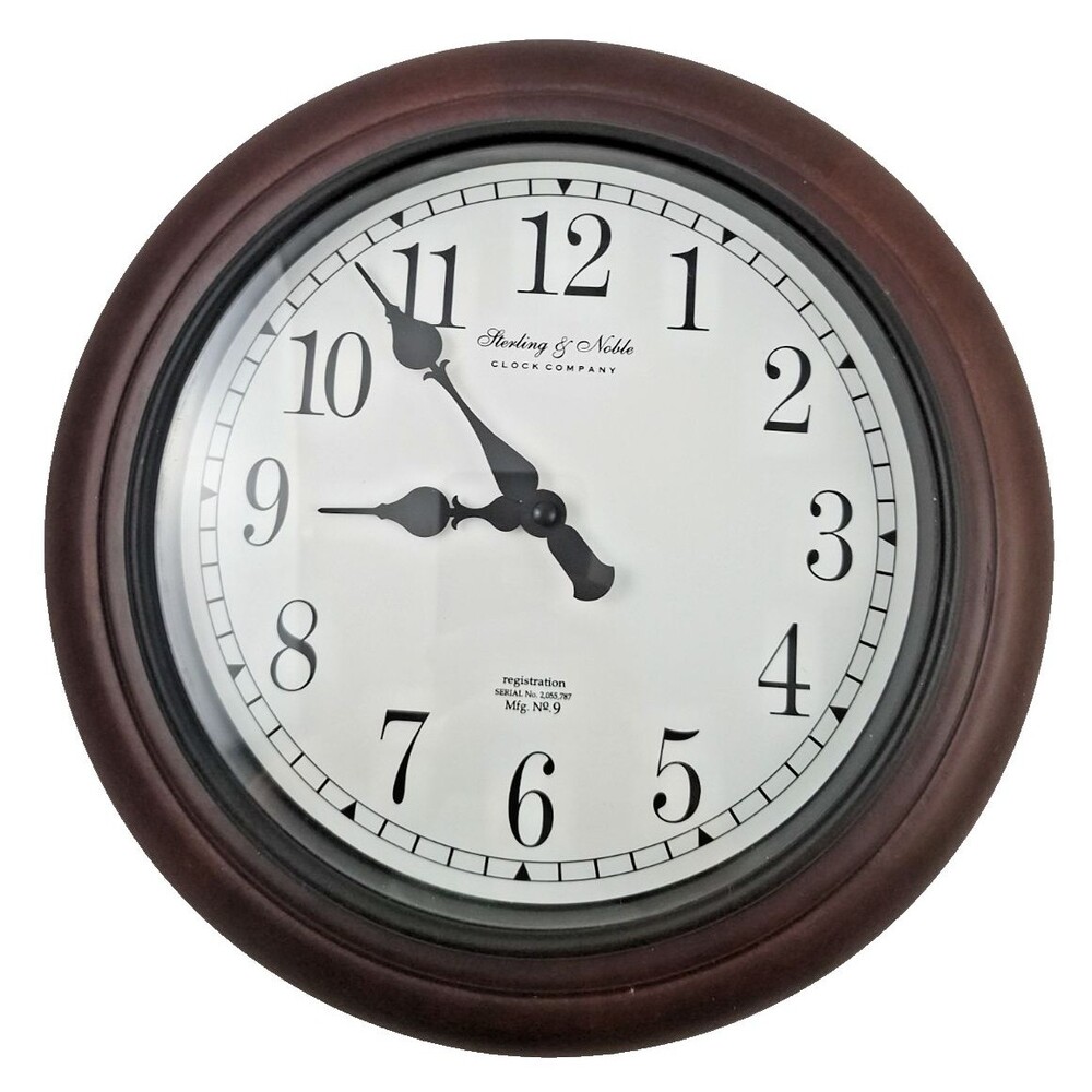 Sterling & Noble Round Wall Clock 12” Dark Walnut Frame Metal Case Excellent